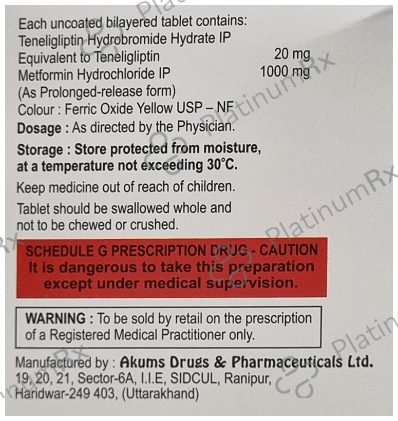 Teneliglip-M 1000mg/20mg Tablet