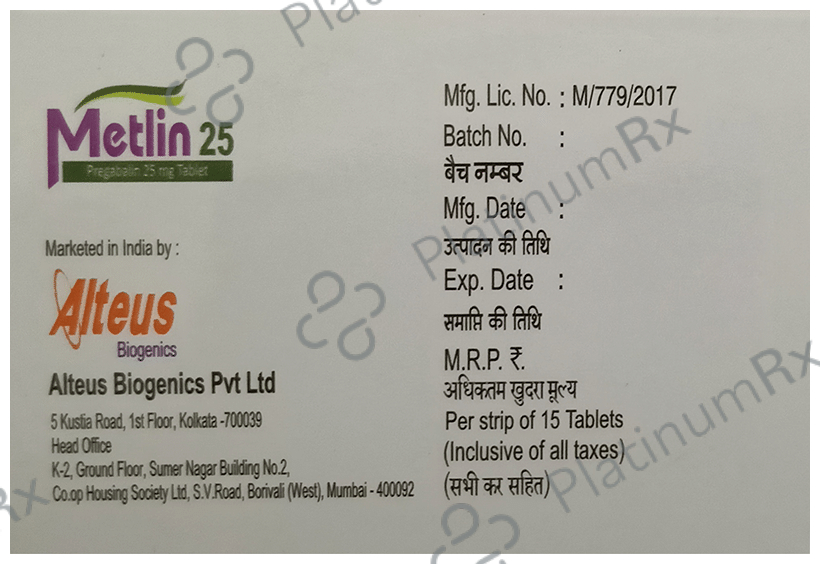 Metlin 25 Tablet 15 Tablet