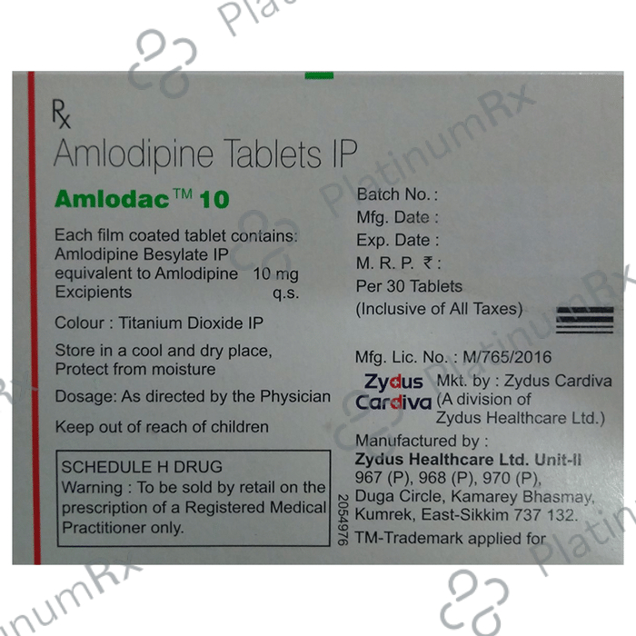 Amlodac 10mg Tablet 30s