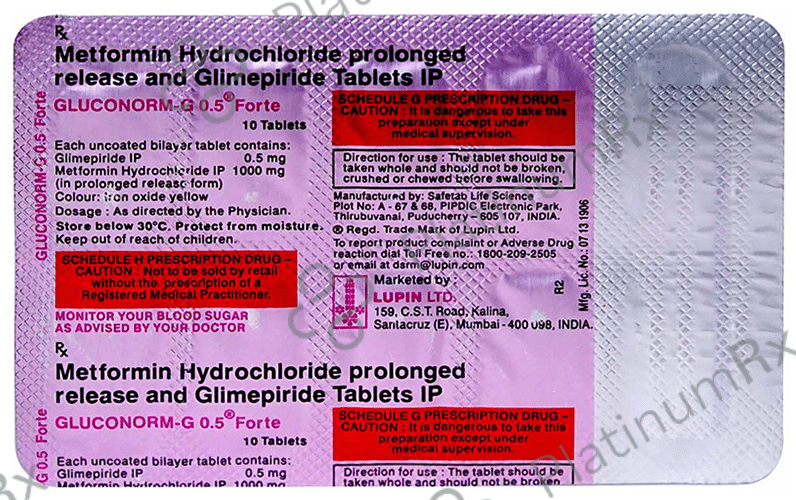 Gluconorm G 0.5/1000mg Forte Tablet PR 10s