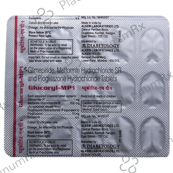 Glucoryl MP1 1/500/15mg Tablet SR 15s