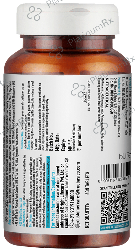 TrueBasics Advanced Multivitamins with Minerals - For Immunity, Energy & Antioxidant Support - Tablet 60 tablets