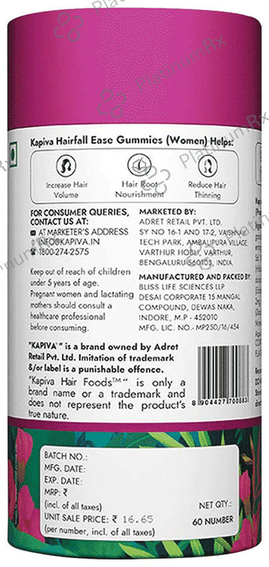 Kapiva Hair Gummies for Women- Natural Source of Biotin - Controls Hair fall 60 gummies