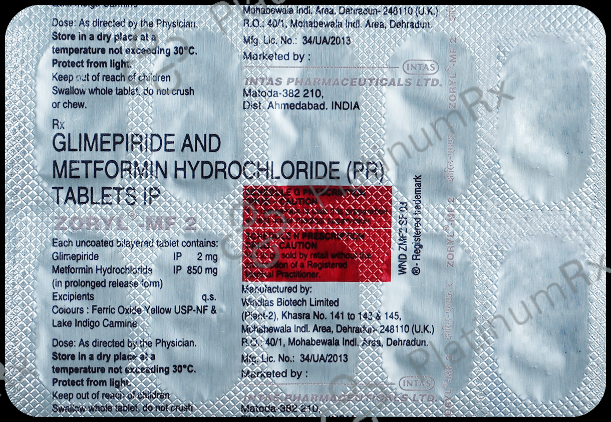 Zoryl MF 2/850mg Tablet PR 10s