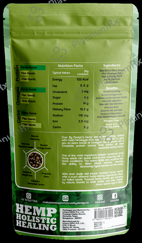 Cure By Design Hemp Seeds Raw & Salted with Himalayan Salt 250 gm