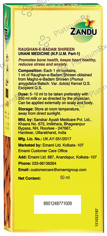 Zandu Raughan E Badam Shireen Sweet Almond Oil 50 ml