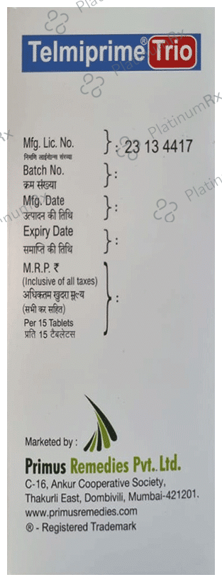 Telmiprime Trio 40mg/5mg/12.5mg Tablet