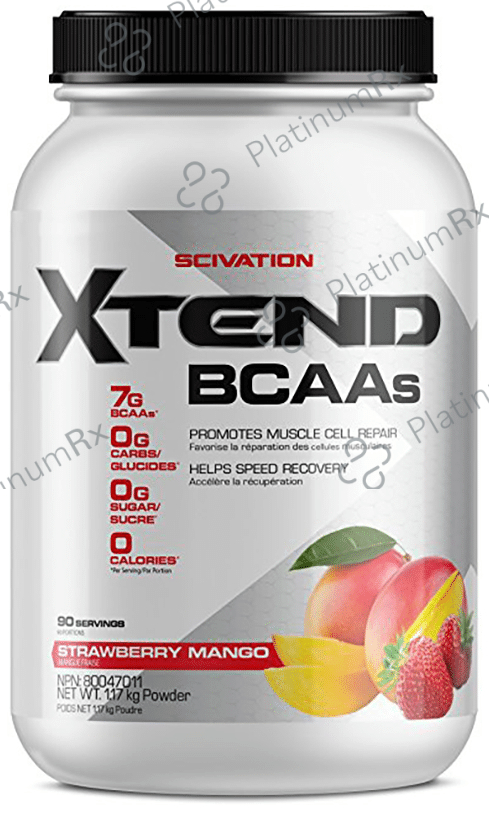 Scivation Xtend BCAA Powder with Electrolytes- For Muscle Growth & Recovery - Flavour Strawberry Mango 90 servings