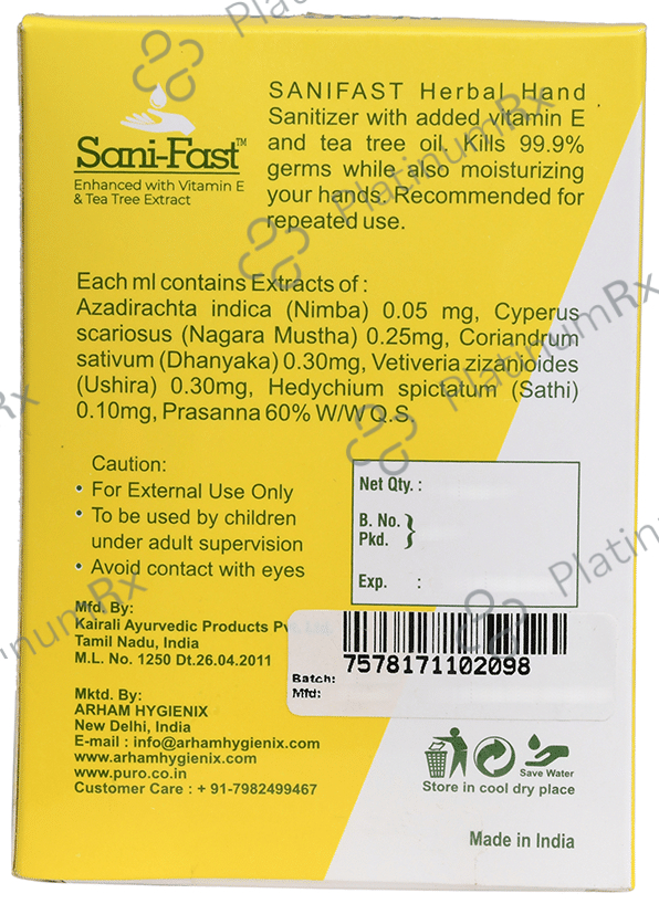 Sani-Fast Herbal Hand Sanitizer (1.5ml Each) Lemon 75 Sachets