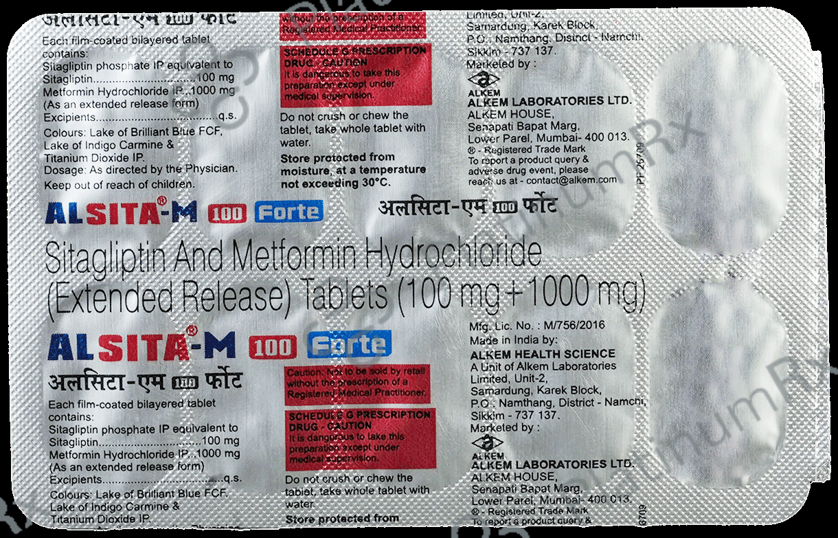 Alsita M 100 Forte 1000/100mg Tablet ER 10s