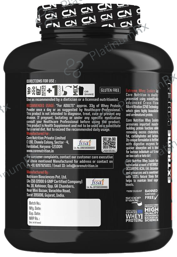 Core Nutrition Extreme Whey Isolate Powder Chocolate Smoothie 2 kg