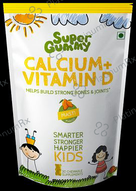 Super Gummy Calcium + Vitamin D Chewable Supplement - For Kids' Bones & Joints Health - Flavour Masti Mango