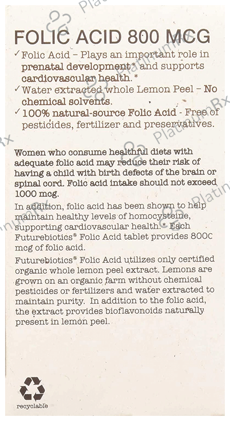 Future Biotics Certified Organic Folic Acid 800 mcg Vegetarian Tablet