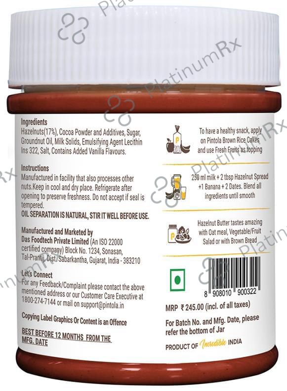 Pintola Hazelnut Cocoa Spread 200 gm