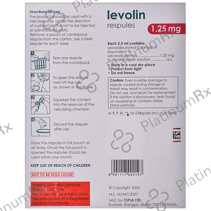 Levolin 1.25mg Respules 5s
