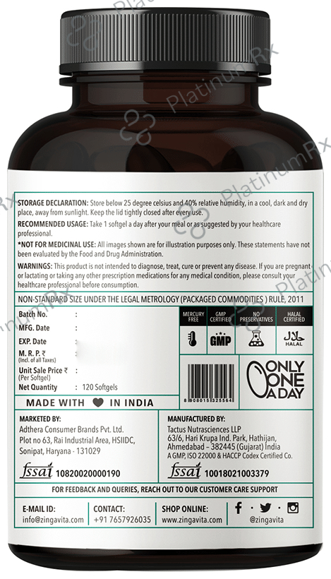 Zingavita Omega 3 + Multivitamin Soft Gelatin Capsule for Heart, Bone & Immunity Support 120 capsules