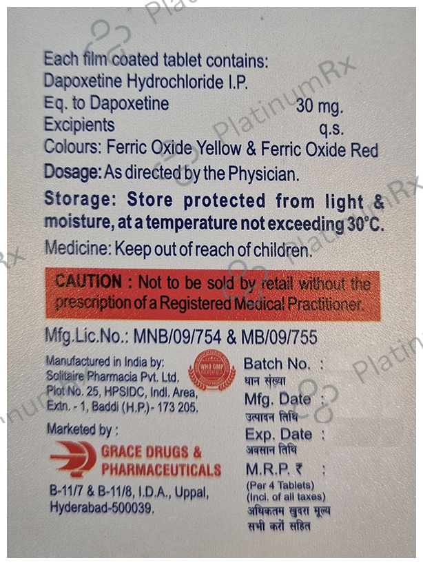 Grace Drugs & Pharmaceuticals Dapoxetine 30mg Tablet