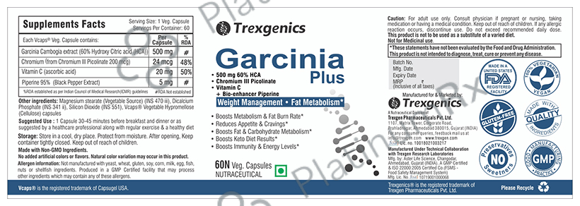 Trexgenics Garcinia Plus Weight Loss Support Veg Capsule