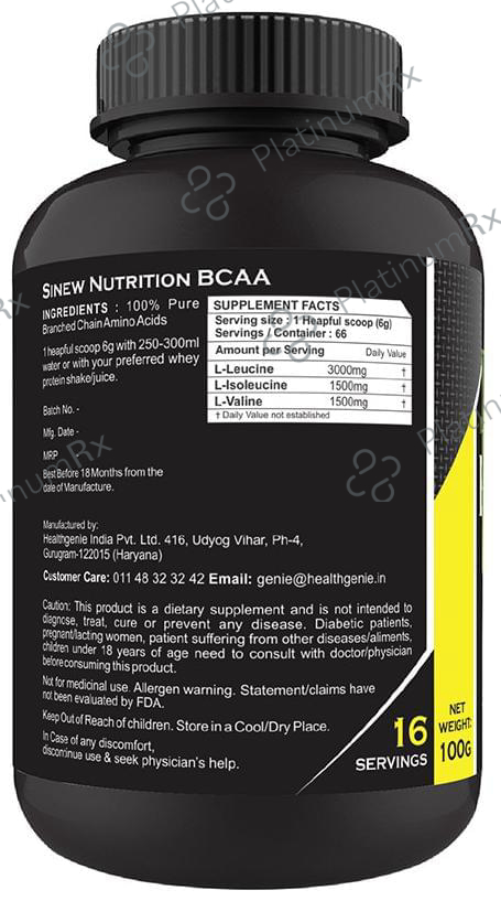 Sinew Nutrition Instantized BCAA 2:1:1 Powder Unflavoured 100 gm