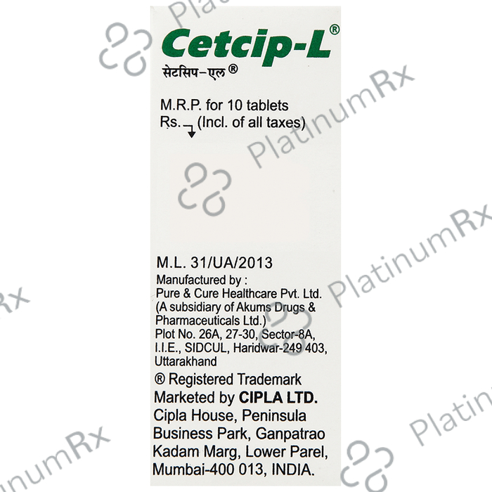 Cetcip L 5mg Tablet 10s