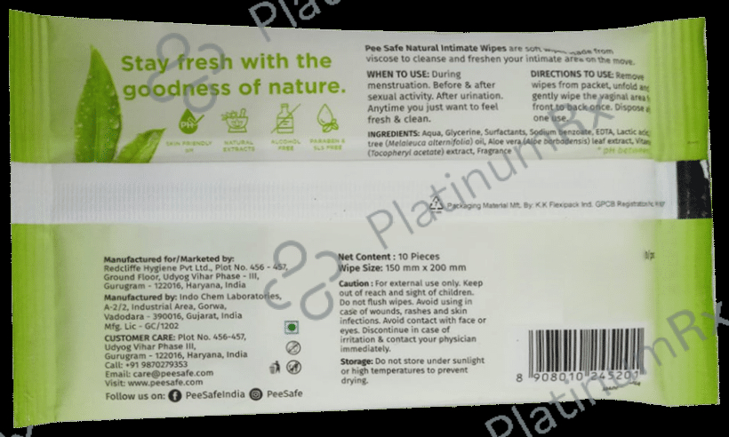 Pee Safe Natural Intimate Wipes for Women