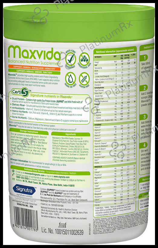 Maxvida Supplement Flavour Chocolate Powder 400gm