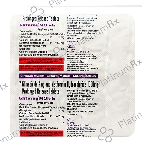 Glitaray M Forte PR 4/1000mg Tablet 15s