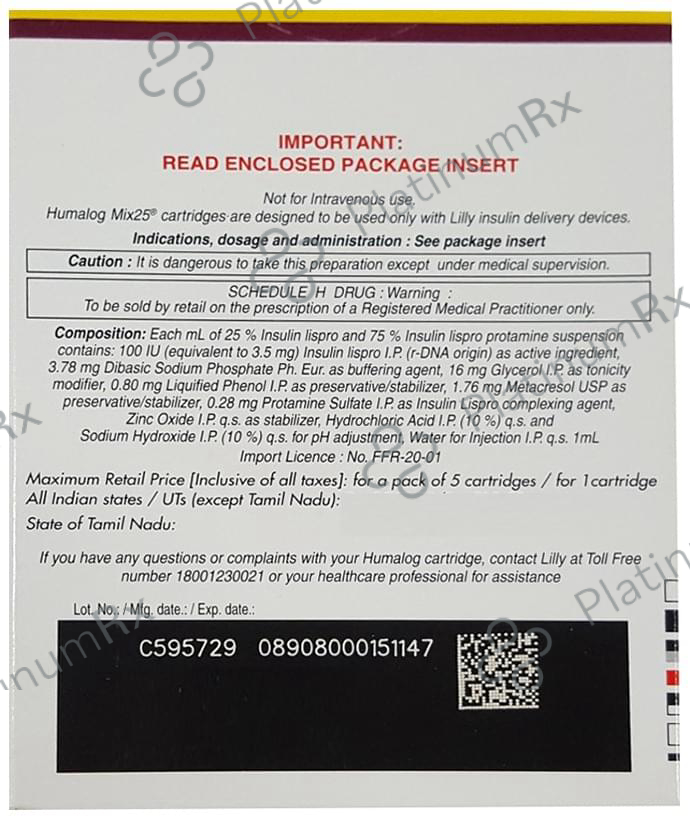 Humalog Mix 25/75 (100 IU/ml) (1*3ml Refill Cartridge / Injection)