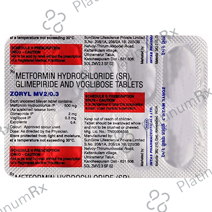 Zoryl MV 2/500/0.3mg Tablet SR 10s