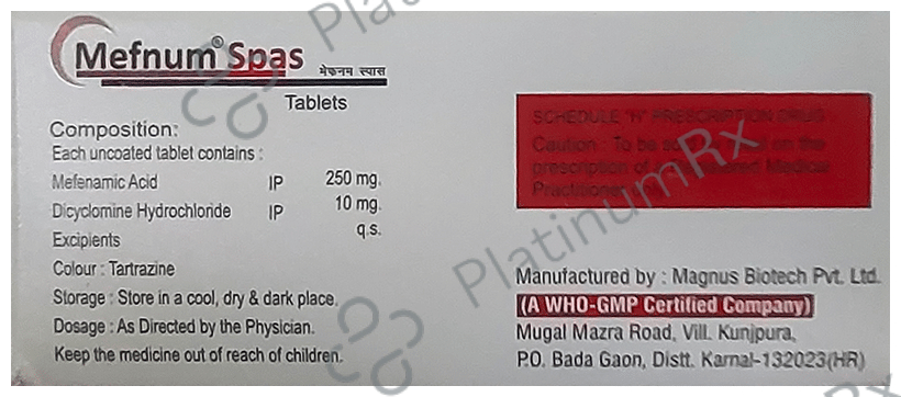 Mefnum Spas 10mg/250mg Tablet