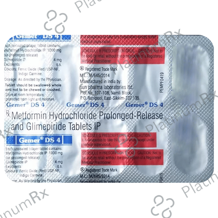 Gemer DS 4/1000mg Tablet PR 10s