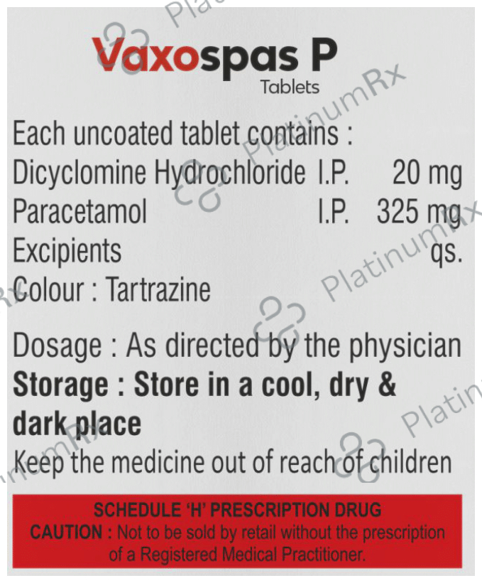 Vaxospas P 20mg/325mg Tablet