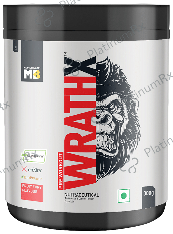 MuscleBlaze Pre Workout Wrathx - For Energy, Strength & Endurance - Flavour Fruit Fury 300 gm