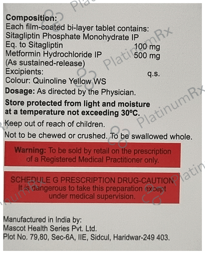 Sitaglo M 100/500mg Tablet SR 15s