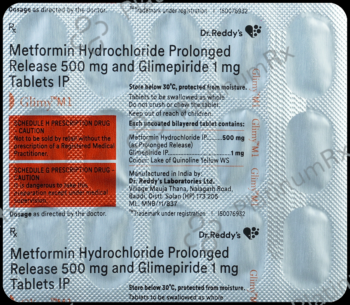 Glimy M 1 1/500mg Tablet PR 15s