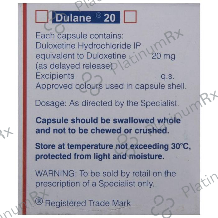 Dulane 20mg Capsule DR 10s