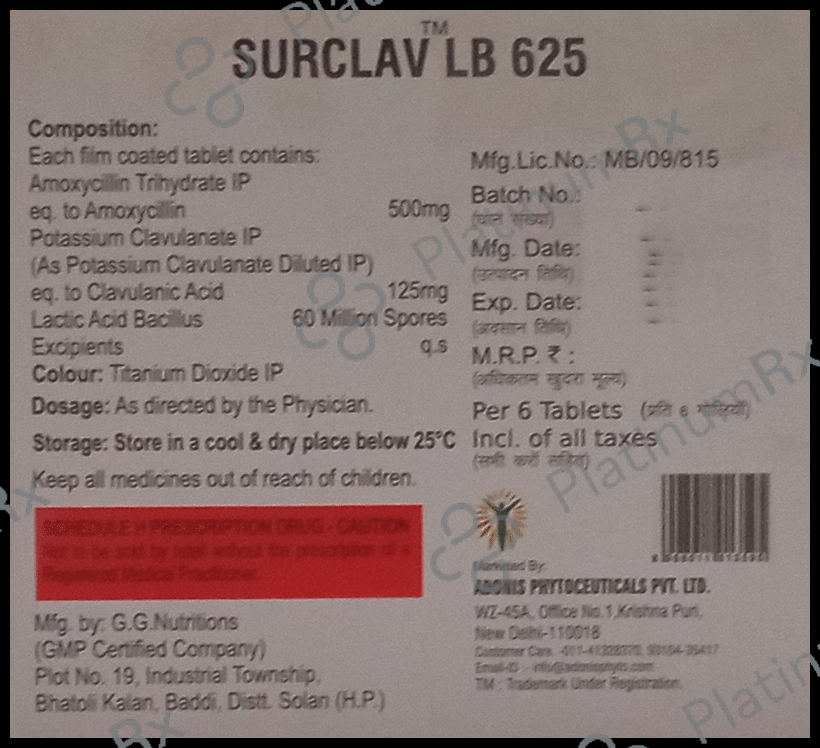 Surclav LB 625 Tablet