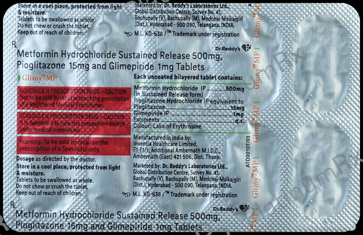 Glimy MP 1 1/500/15mg Tablet SR 10s