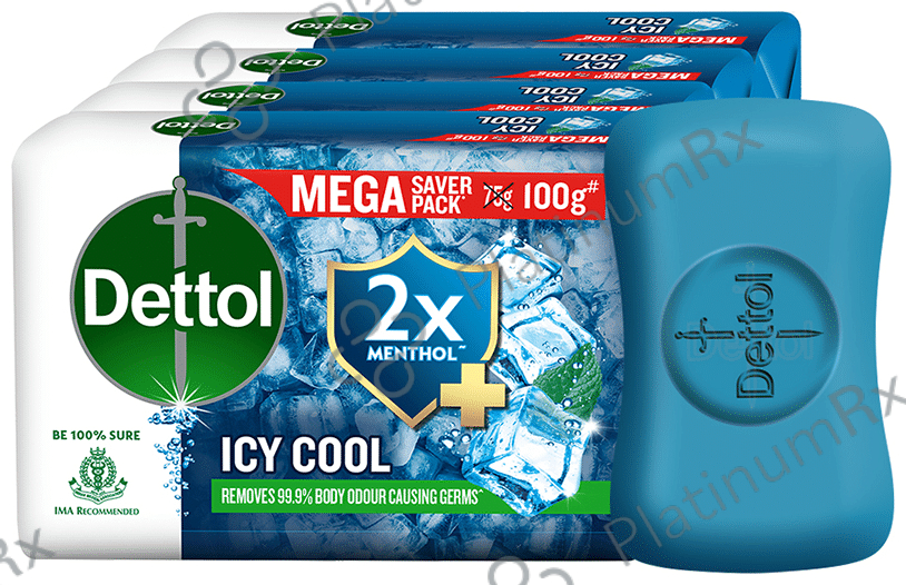 Dettol Icy Cool Bathing Soap Bar 2X Menthol (100gm Each) 4 units