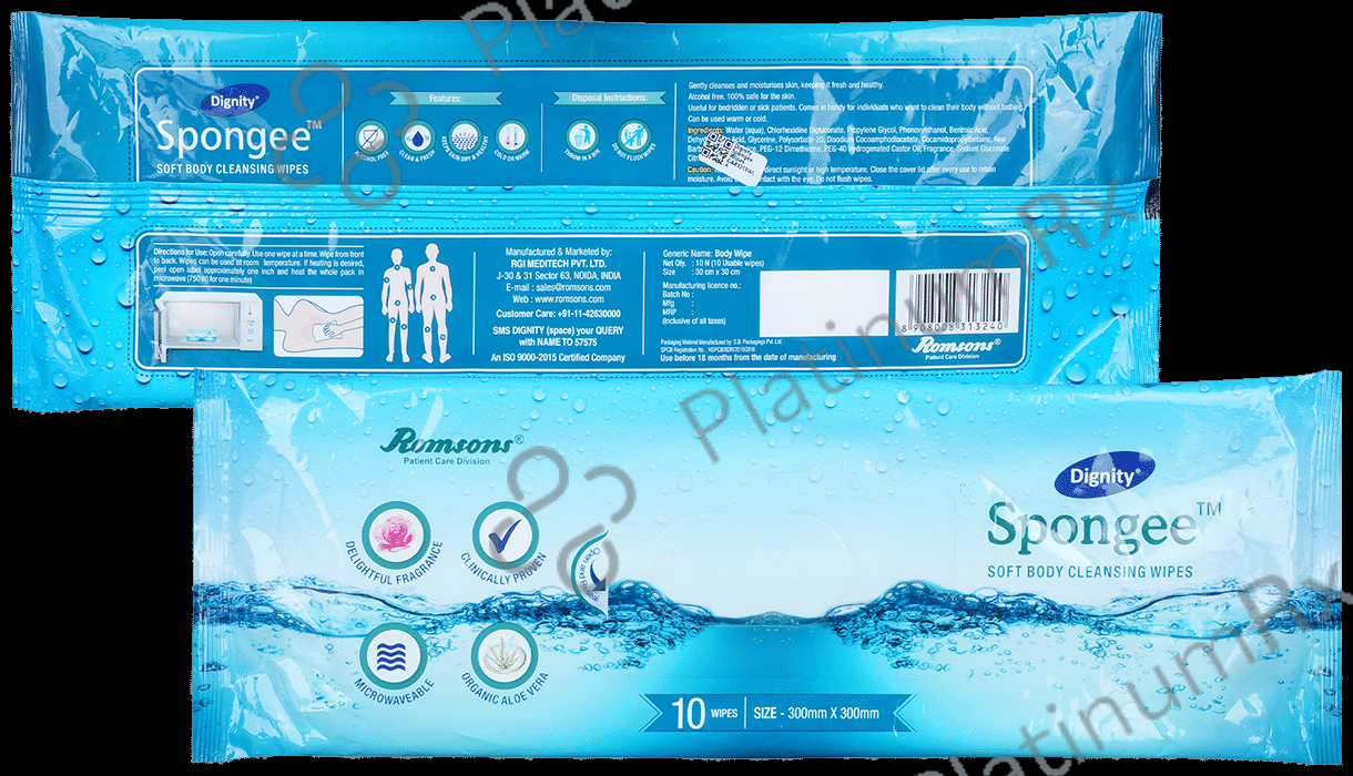 Dignity Spongee Wipes with Aloe Vera & Glycerin - Size 300mm x 300mm