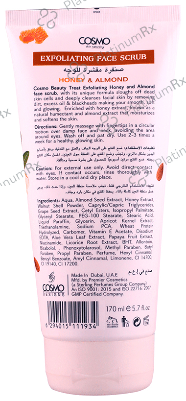 Cosmo Skin Naturals Beauty Treat Exfoliating Face Scrub Honey & Almond
