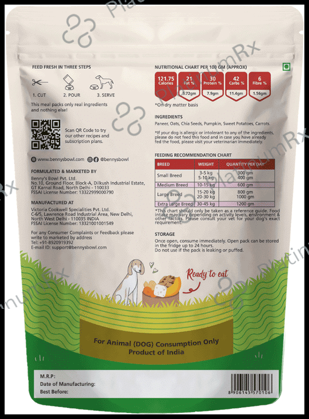 Bennys Bowl Paneer &Oats(300gm Each) Pet Food 30 Pet