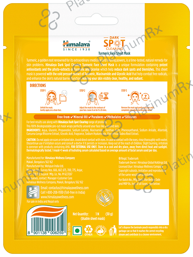 Himalaya Dark Spot Clearing Face Sheet Mask Turmeric