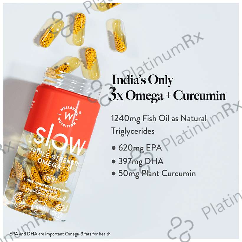 Wellbeing Nutrition Slow Virgin Omega 3 - With EPA, DHA & Curcumin for Brain & Heart Health - Capsule