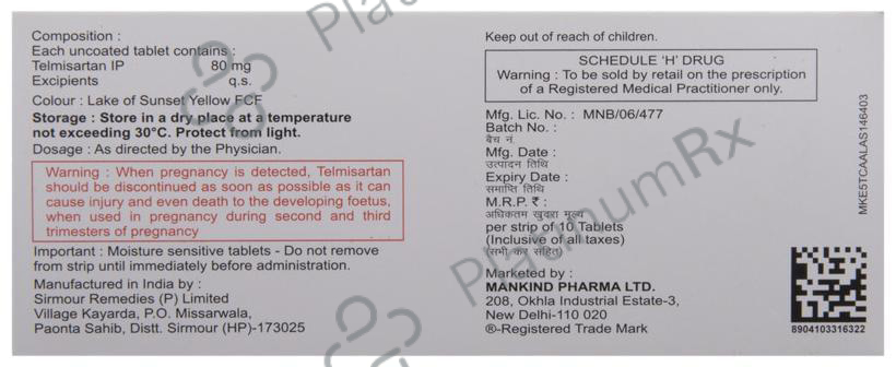 Telmikind 80mg Tablet 10s