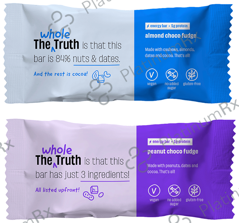 The Whole Truth Vegan Energy Bar (40gm Each) - 4 Peanut Choco Fudge, 2 Almond Choco Fudge