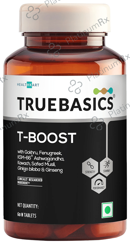 TrueBasics T-Boost Testosterone Supplement Tablet with KSM 66 Ashwagandha for Energy & Stamina 60 tablets