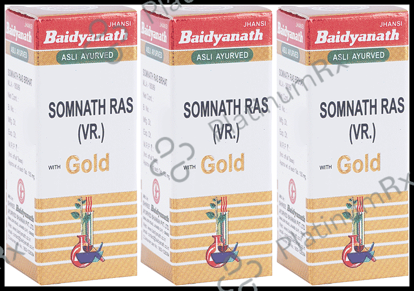 Baidyanath (Jhansi) Somnath Ras (Vr.) with Gold (10 Each) 3 bottles