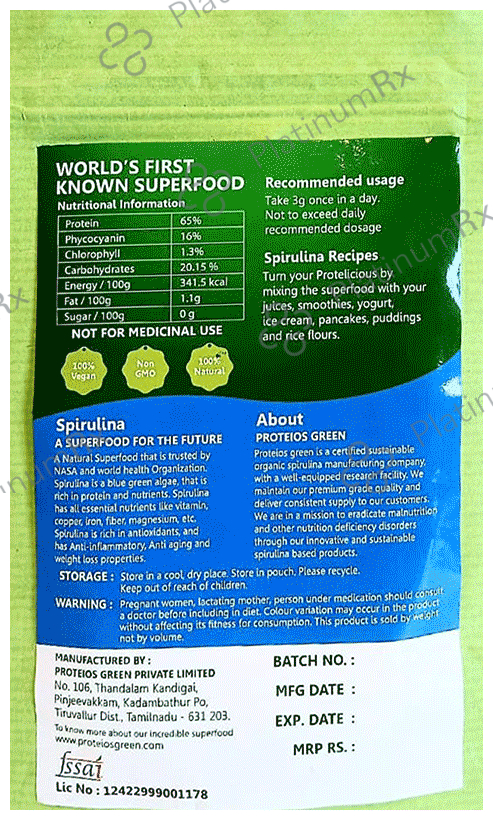 Prolina Rich Organic Spirulina Powder 100 gm