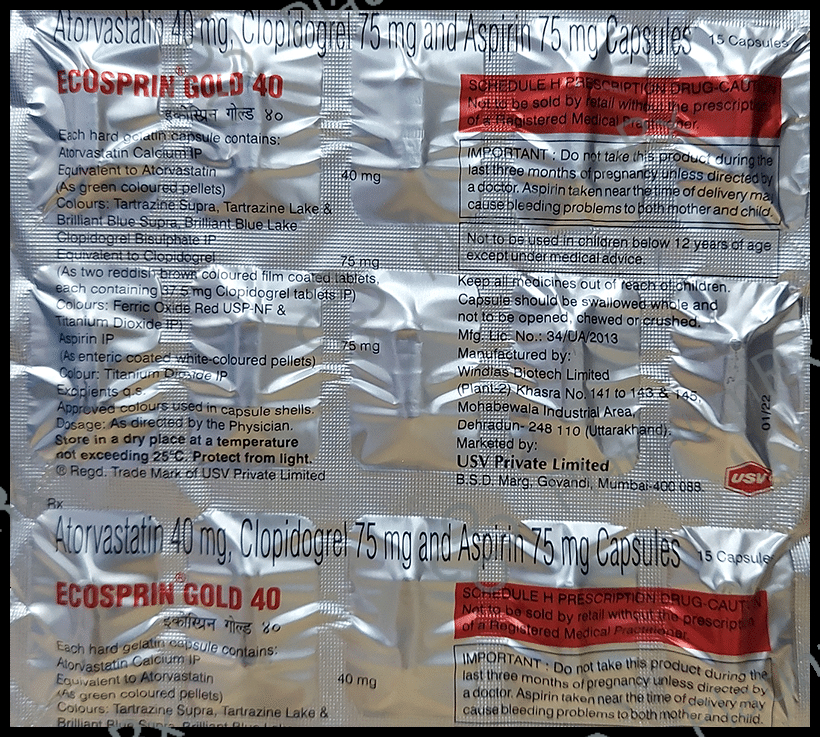 Ecosprin Gold 40/75/75mg Capsule 15s